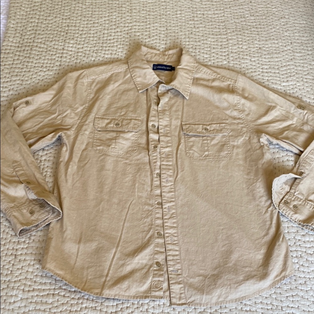 Men’s United By Blue Tan Casual Button Down Shirt Classic Style